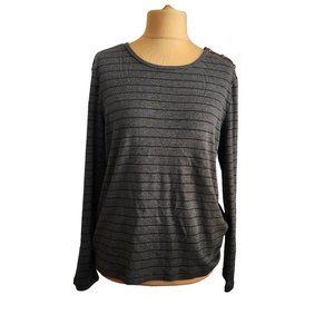 Lauren Ralph Lauren Womens Gray Striped 100% Cotton Shirt Size XL